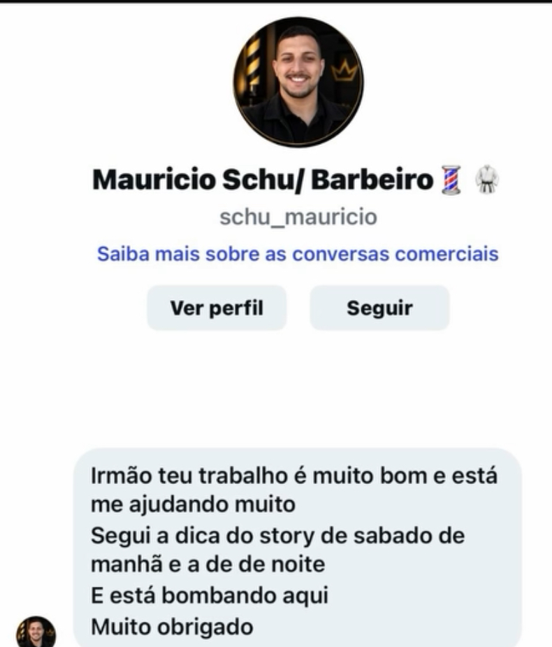 Mensagem de Maurício Schu agradecendo a ajuda com os stories