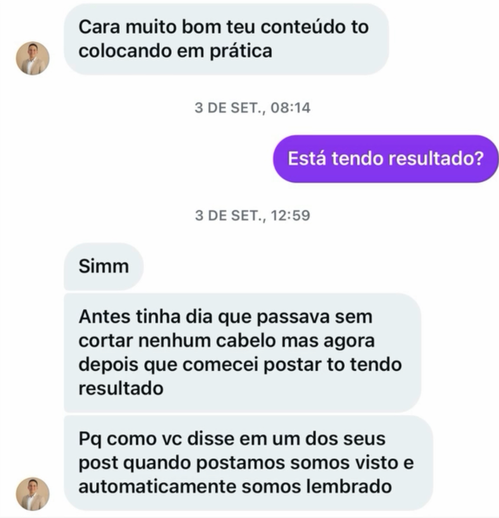 Conversa sobre a chegada de clientes depois de começar a postar conteúdo