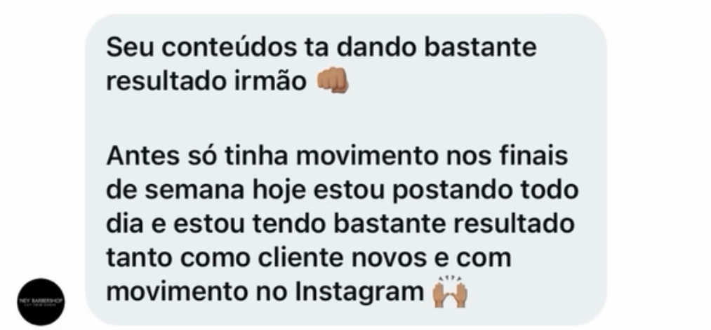 Mensagem sobre novos clientes e movimento no Instagram com postagens frequentes
