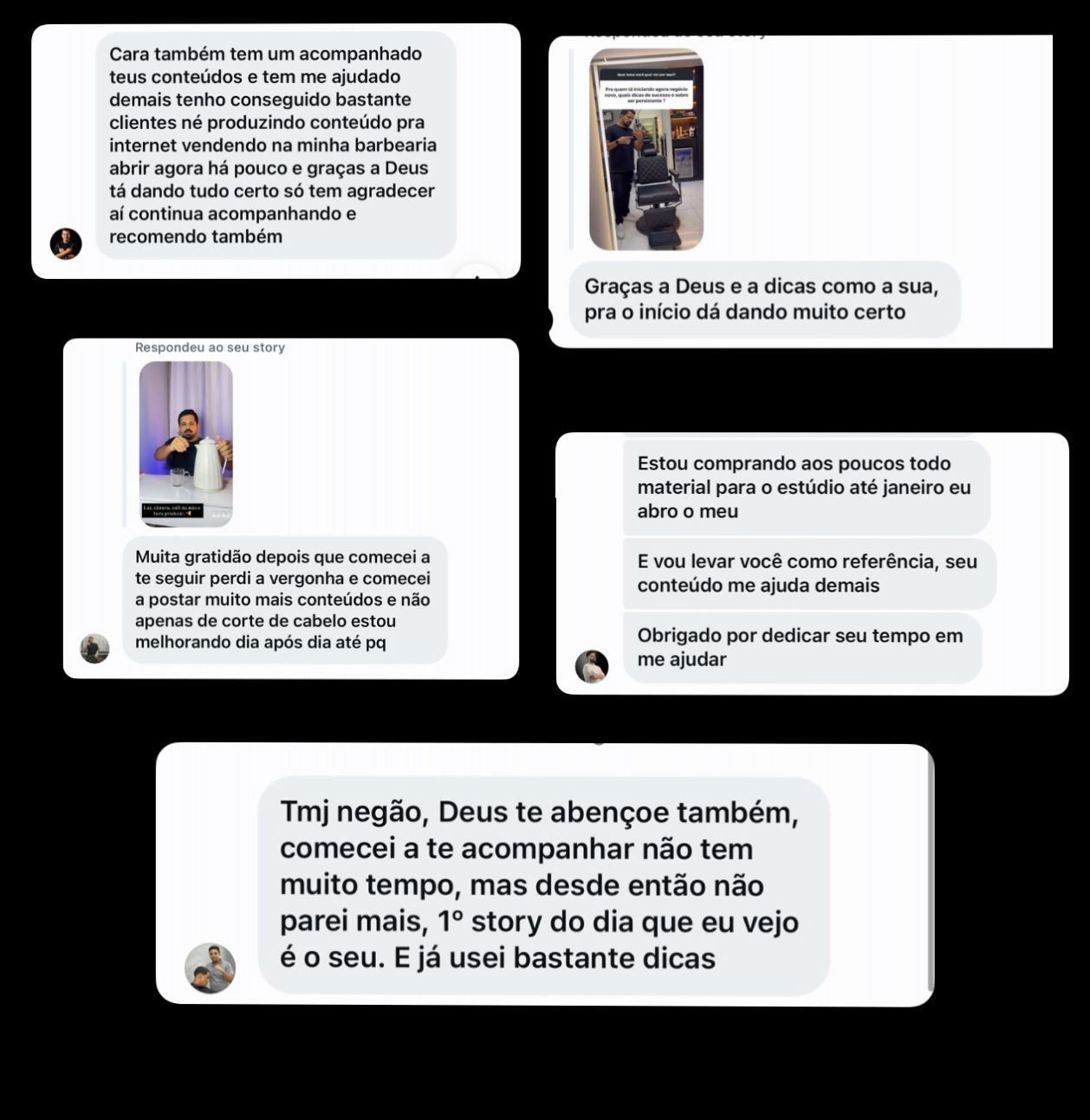 Coletânea de cinco mensagens de agradecimento de profissionais que acompanham Eudes